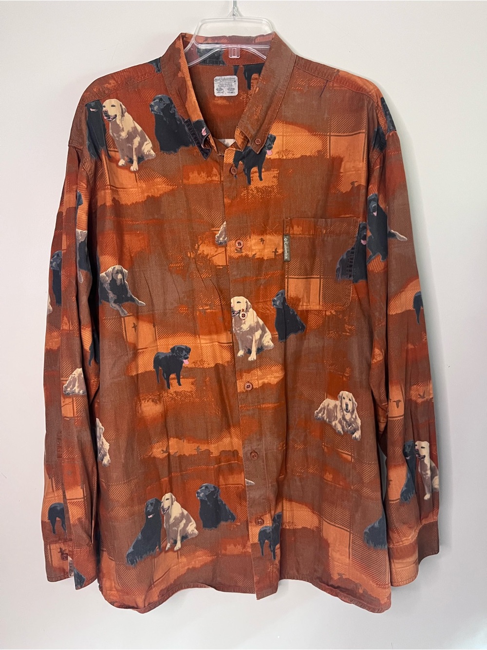 Columbia PHG Pro Hunting Gear Orange Retriever Print Botton Down Shirt Jacket